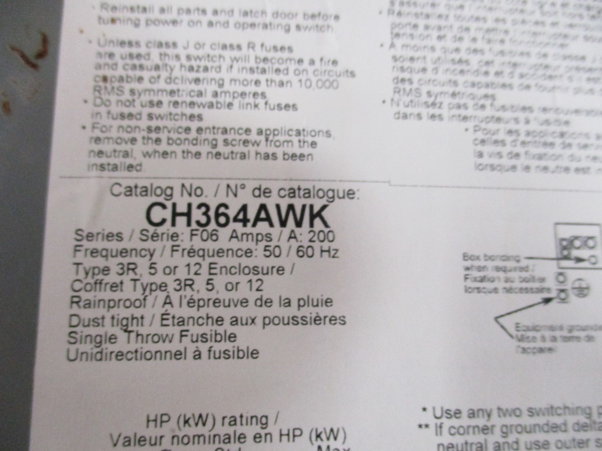 SQUARE D CH364AWK SER. F06 240VAC 200A UNMP