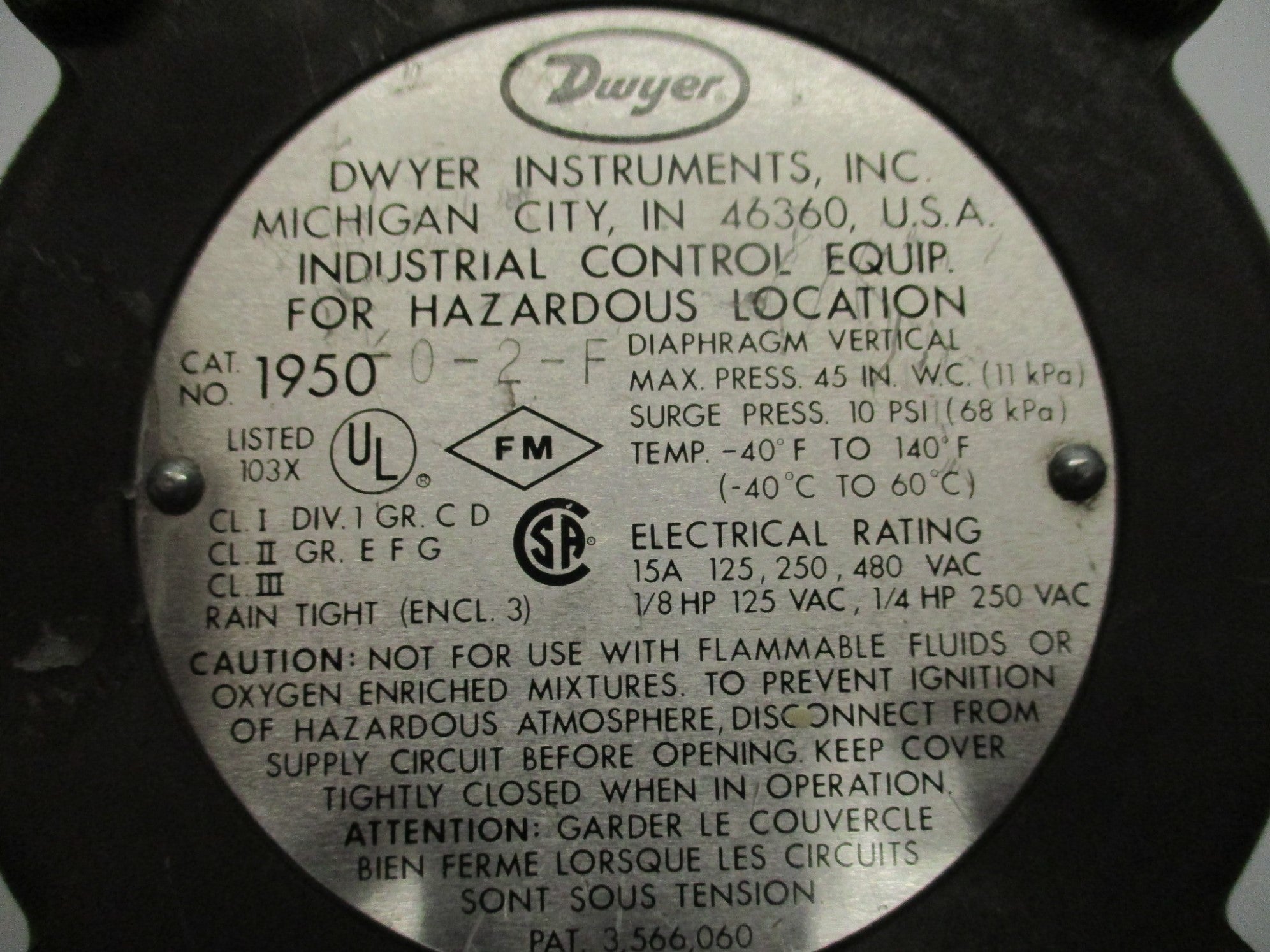 DWYER 1950-0-2F (AS PICTURED) UNMP