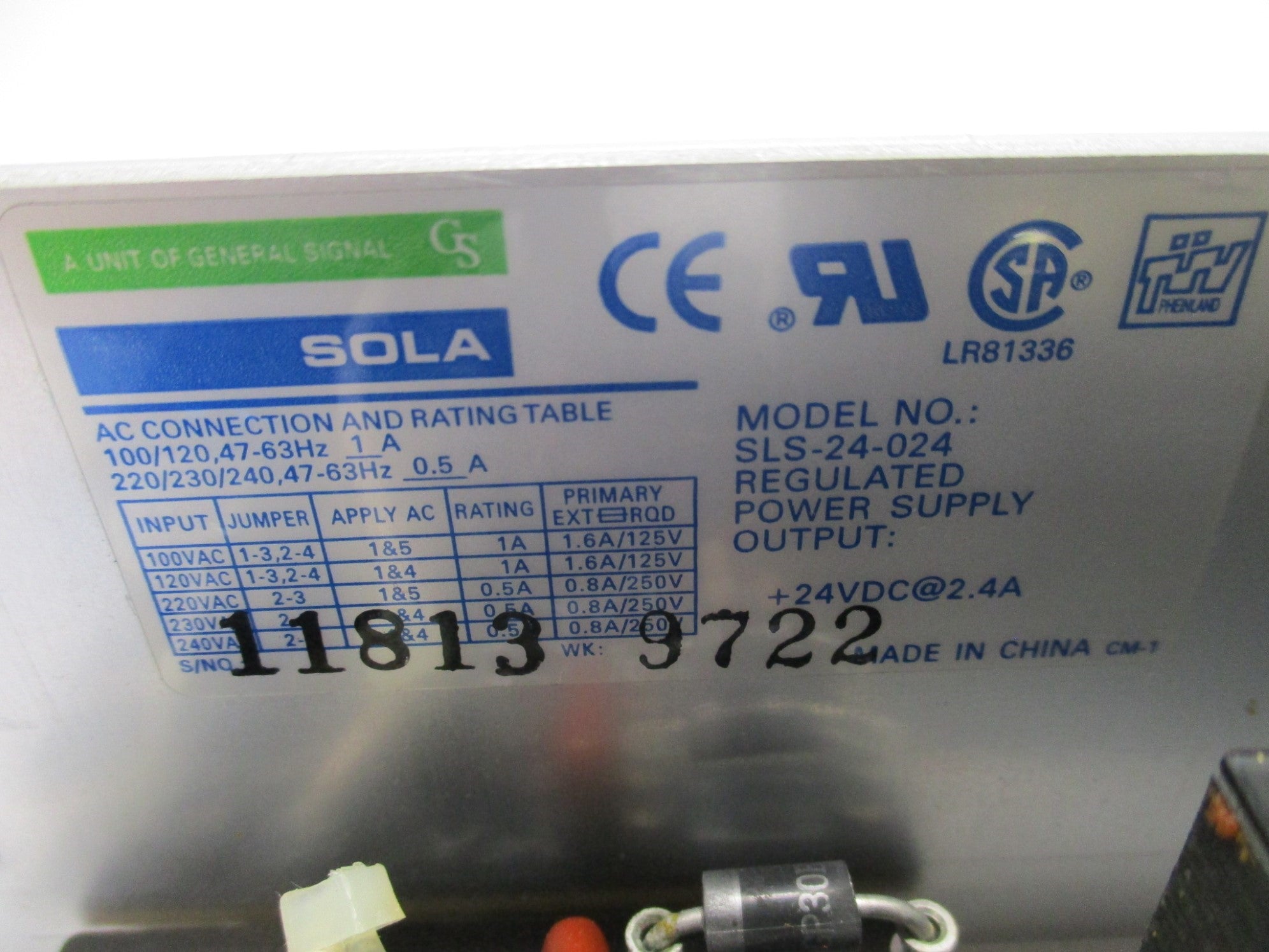 SOLA SLS-24-024 240VAC 0.5A NSMP