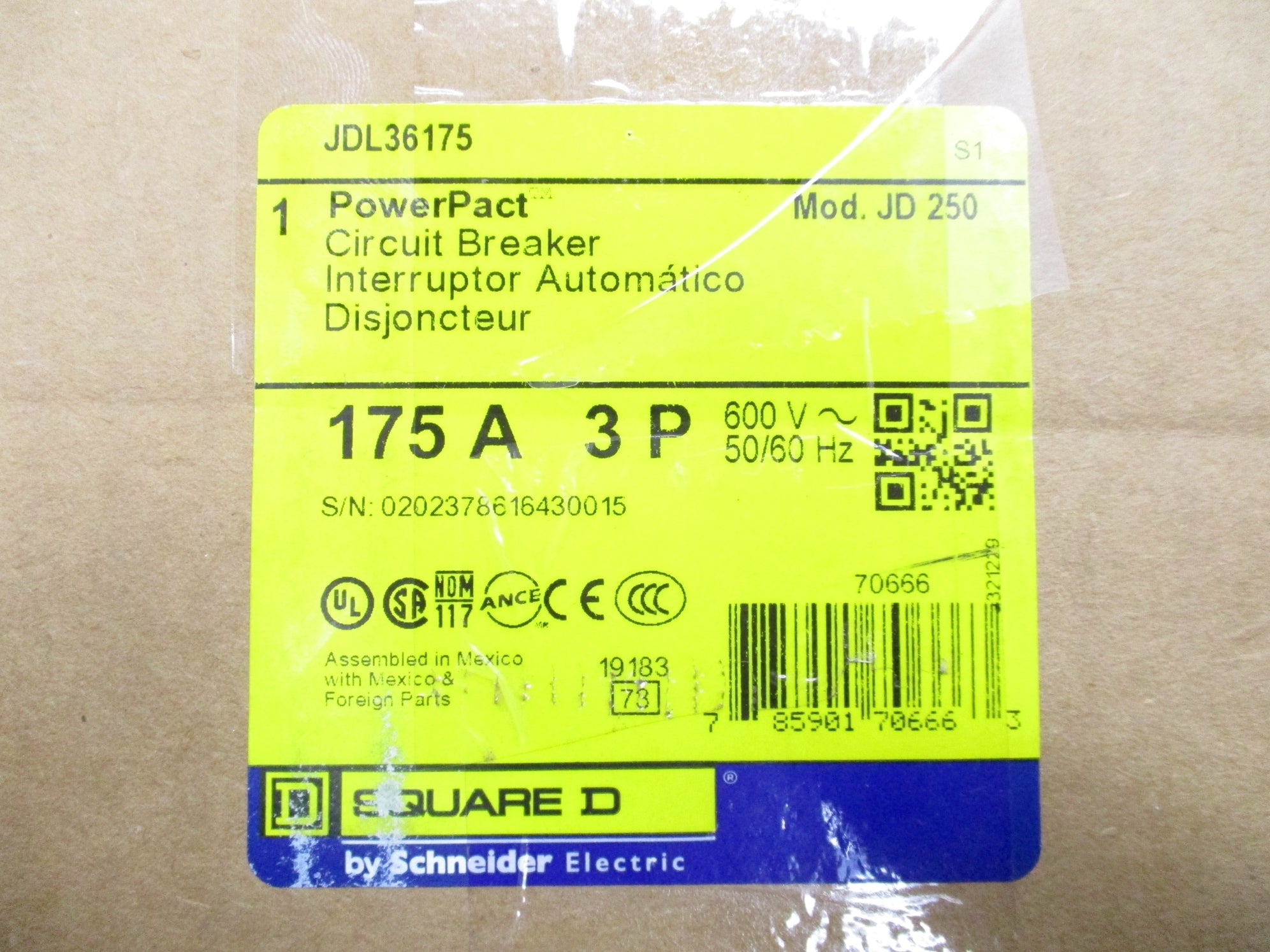 SQUARE D JDL36175 600V 175A NSMP