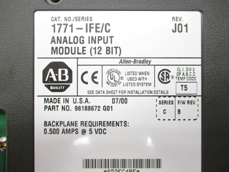 ALLEN BRADLEY 1771-IFE SER. C F/W B 5VDC 0.500A NSMP