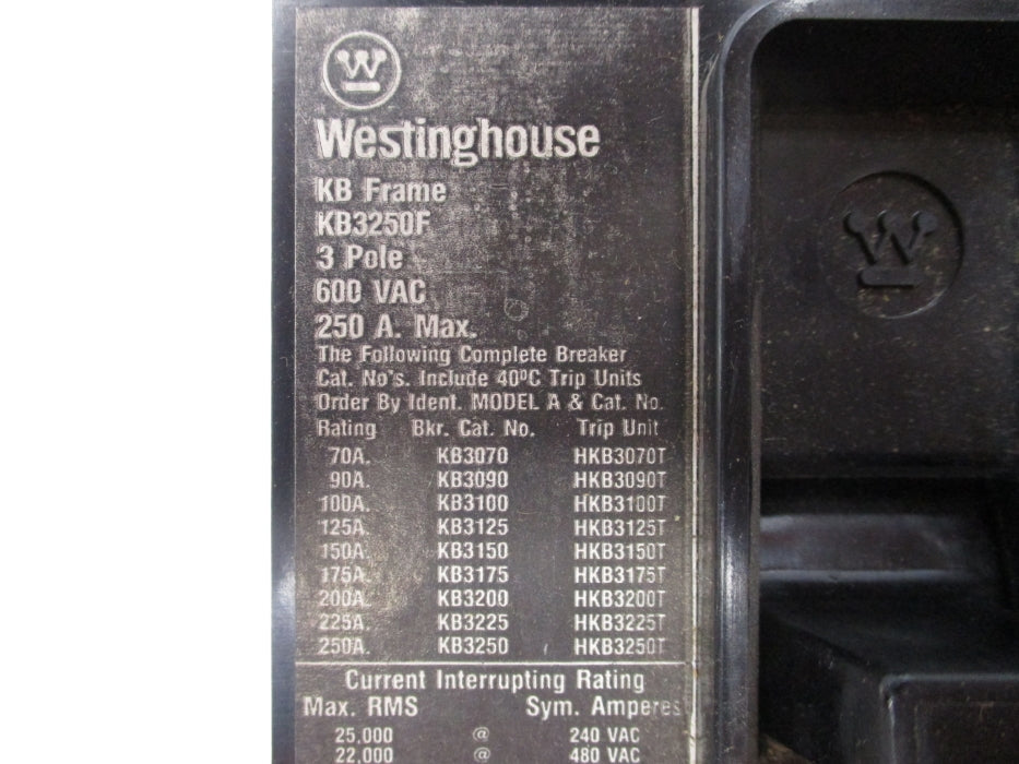 WESTINGHOUSE KB3250F 600VAC 250A NSMP