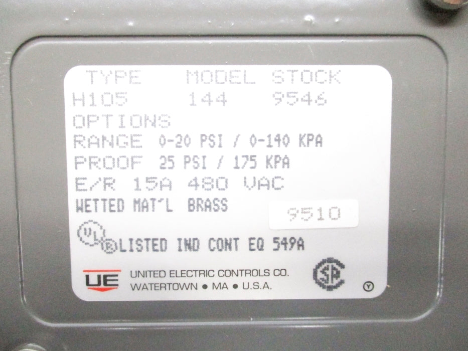 UNITED ELECTRIC H105-144-9546 0-20PSI NSMP