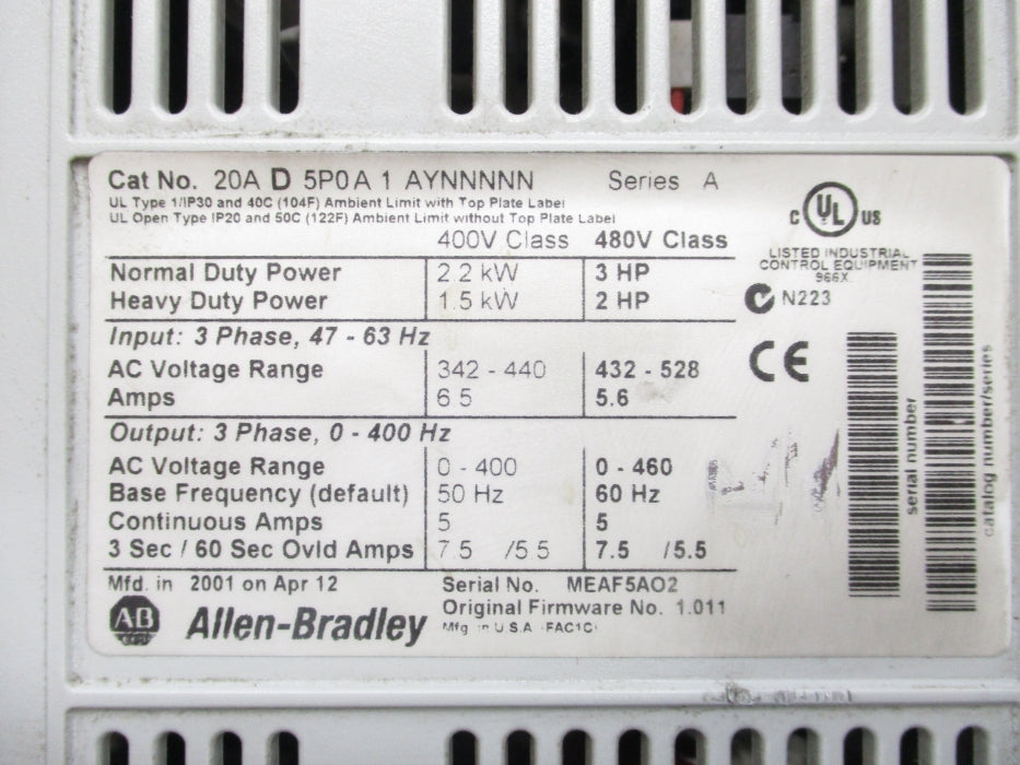 INDUSTRIAL SPARE PART 20AD5P0A1AYNNNNN SER. A F/W 1.011 UNMP