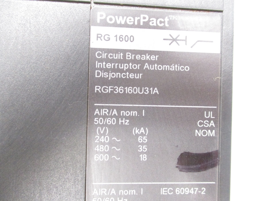 SQUARE D RGF36160U31A 600V 1600A UNMP