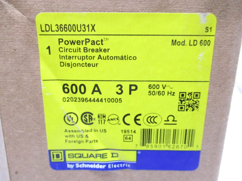SQUARE D LDL36600U31X 600V 600A NSFS