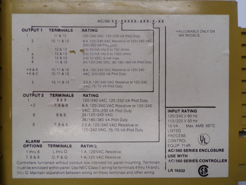 CONTROLLER AC/56/XX-XXXXX-XXX-X-XX 120/240VAC 8A UNMP
