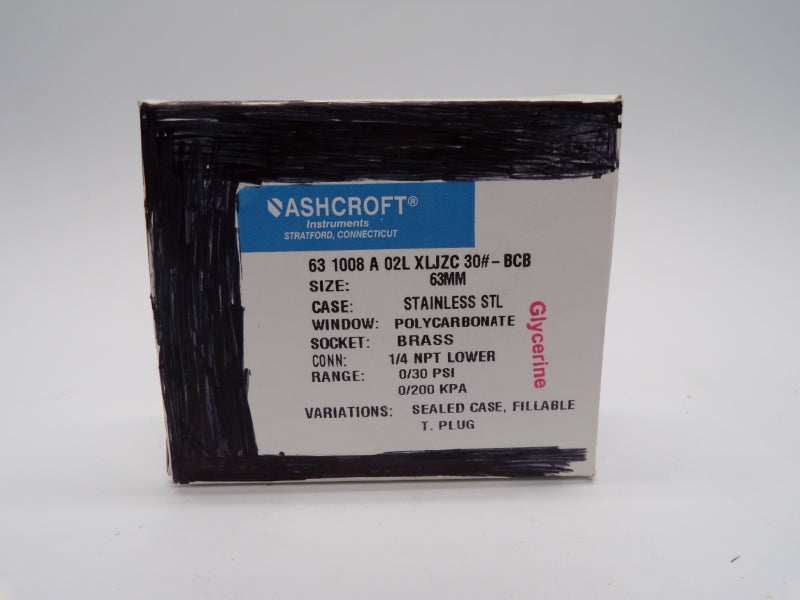 ASHCROFT 631008A02LXLJZC30#-BCB 0/30PSI 63MM NSMP
