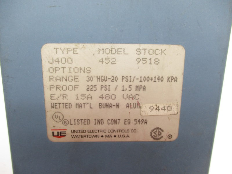 UNITED ELECTRIC J4004529518 480VAC 15A 225PSI NSNP