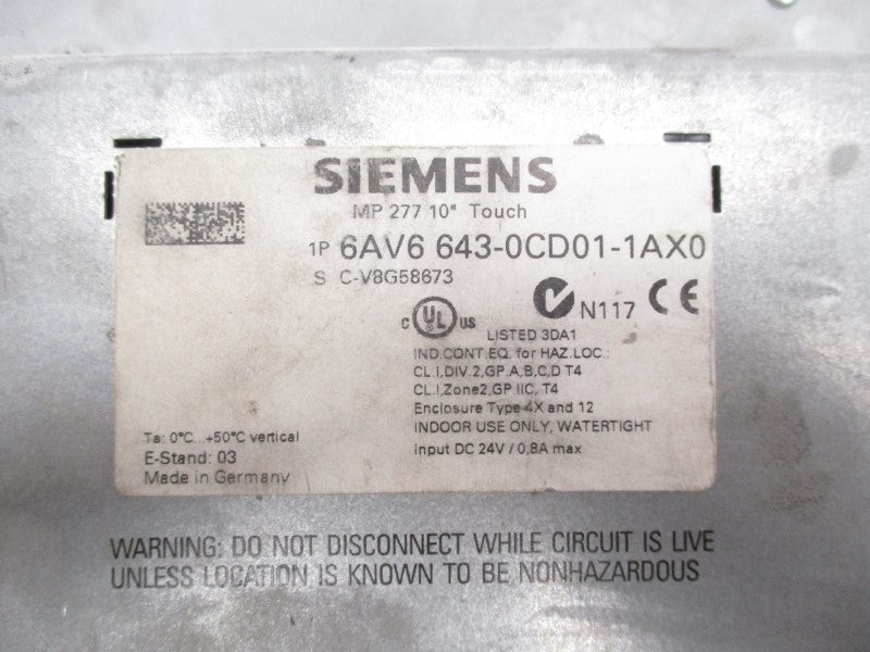 SIEMENS 6AV6643-0CD01-1AX0 24V 0.8A UNMP