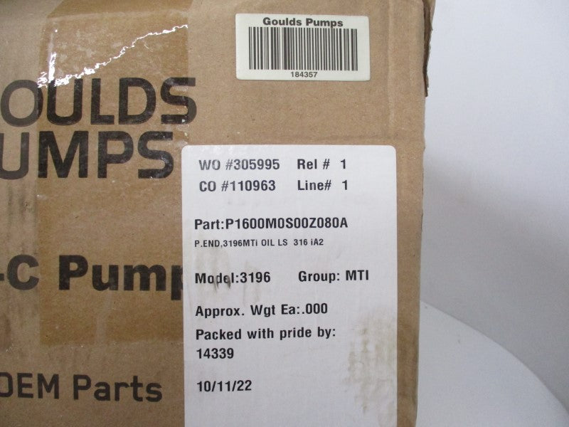 GOULDS PUMPS P1600M0S00Z080A 3196 NSMP