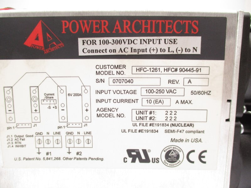 POWER ARCHITECTS HFC-1261 90445-91 100-250VAC 10A (AS PICTURED) NSNP