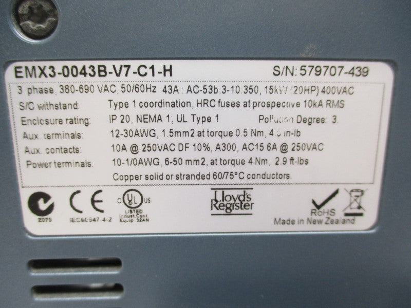 EMERSON EMX3-0043B-V7-C1-H 380-690VAC 43A UNMP