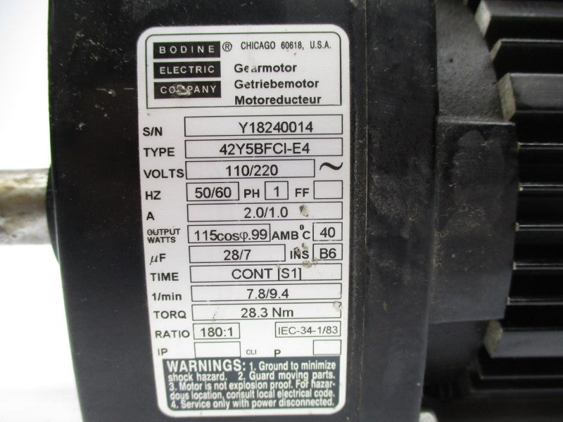 BODINE ELECTRIC 42Y5BFCI-E4 32-42180-11 110/220V 2.0/1.0A UNMP