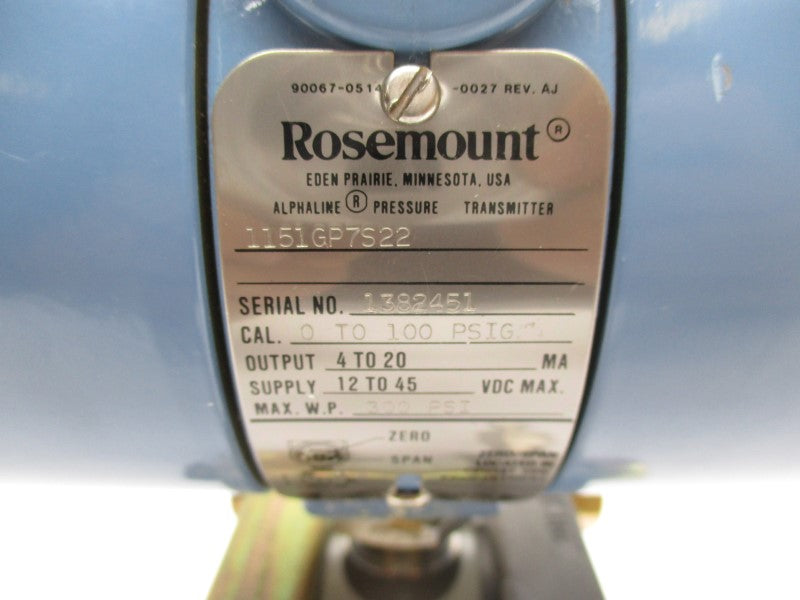 ROSEMOUNT 1151GP7S22 12-45VDC 0-100PSI NSMP
