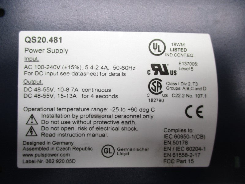 PULS QS20.481 100-240VAC 10A NSMP