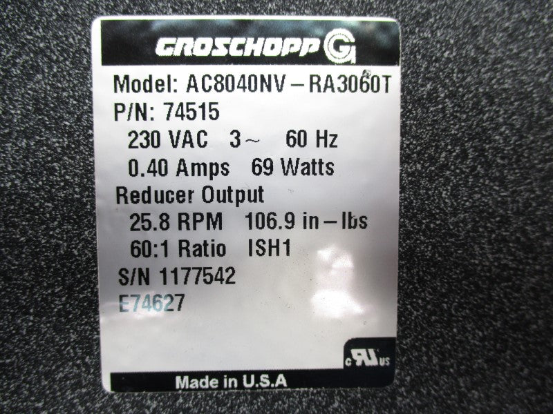 GROSCHOPP AC8040NV-RA3060T 74515 230VAC 0.40A NSNP