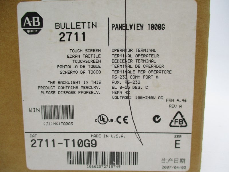 ALLEN BRADLEY 2711-T10G9 SER. E F/W 4.46 100-240VAC NSFS