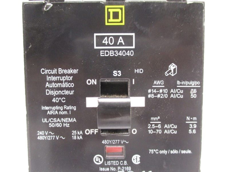 SQUARE D EDB34040 480/277V 40A (AS PICTURED) NSNP