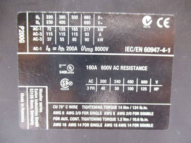 EATON DILMP200(RAC240) XTCF200G00B 190-240V 200A (AS PICTURED) NSMP
