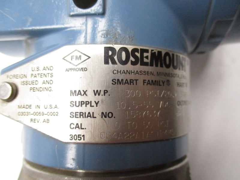ROSEMOUNT 3051CG4A22A1AS1B4M5 10.5-55VDC 0-50PSI UNMP