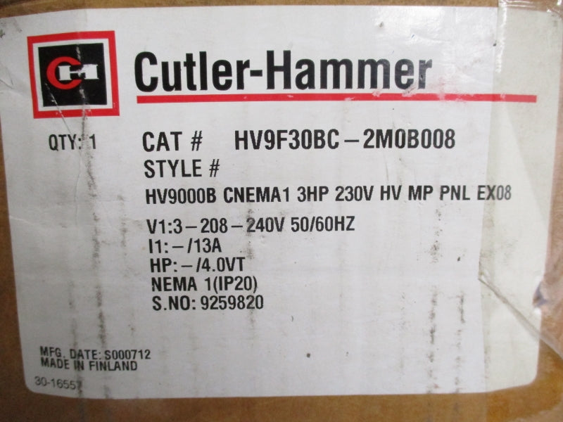CUTLER HAMMER HV9F30BC-2M0B008 3-208-240V 13A NSMP