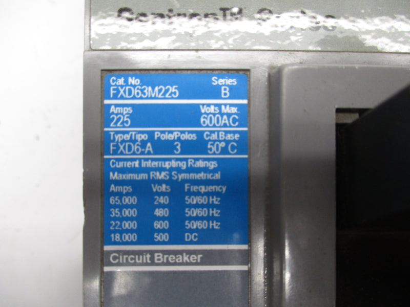 SIEMENS FXD63M225 SER. B 600AC 225A (AS PICTURED) NSNP