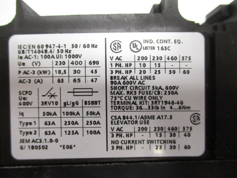 SIEMENS 3RT1044-1AP00 230V 65A NSMP
