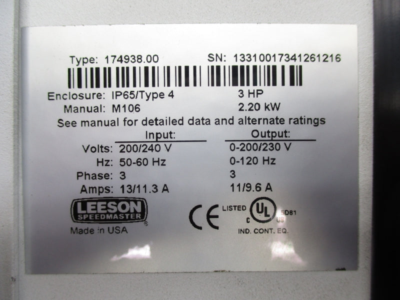 LEESON 174938.00 200/240V 13/11.3A NSNP
