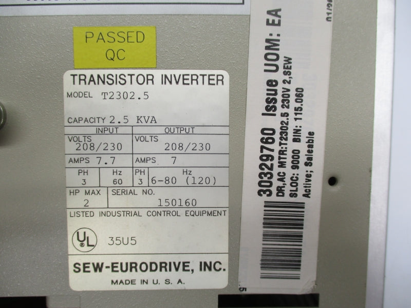 SEW-EURODRIVE T2302.5 208/230V 7.7A NSNP