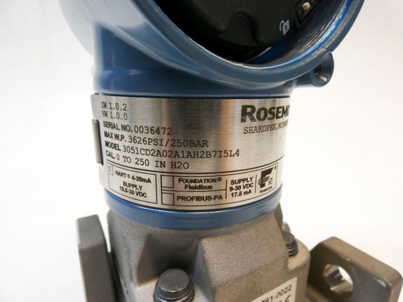 ROSEMOUNT 3051CD2A02A1AH2B7I5L4 10.5-30VDC 3626PSI 0-250INH2O NSNP