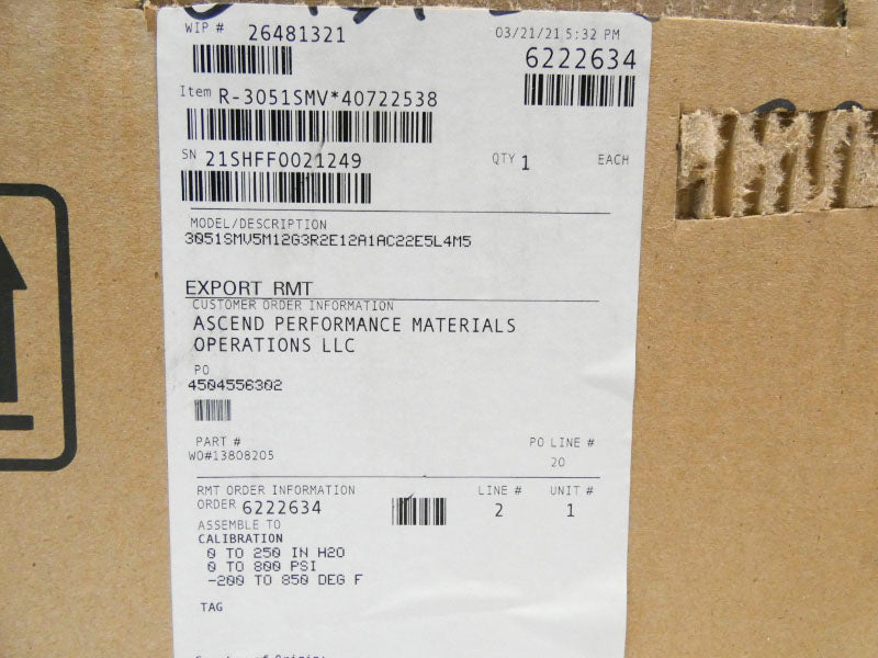 ROSEMOUNT 3051SMV5M12G3R2E12A1AC22E5L4M5 0-800PSI 0-250INH2O NSMP