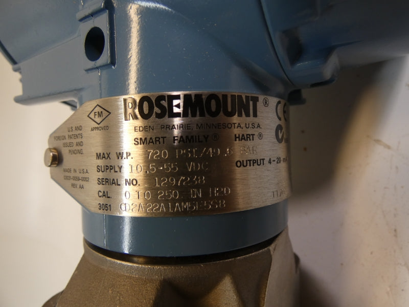 ROSEMOUNT 3051CD2A22A1AM5E5S8 10.5-55VDC 720PSI 0-250INH2O NSMP