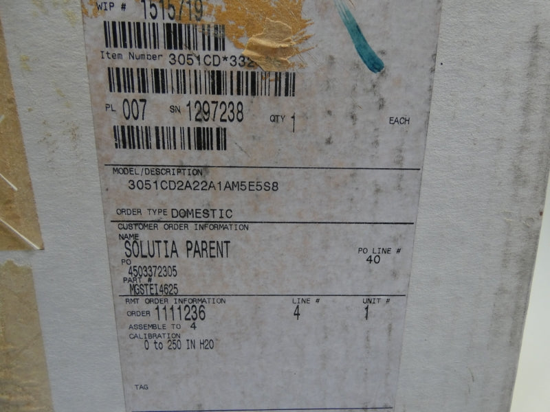 ROSEMOUNT 3051CD2A22A1AM5E5S8 10.5-55VDC 720PSI 0-250INH2O NSMP