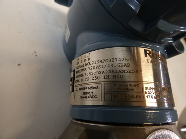 ROSEMOUNT 3051CD2A22A1AM5E5S2 10.5-42.4VDC 720PSI 0-250INH2O NSMP