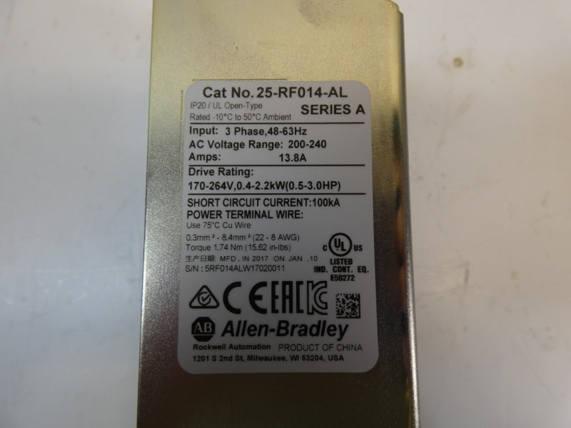 ALLEN BRADLEY 25-RF014-AL SER. A 200-240VAC 13.8A NSNP