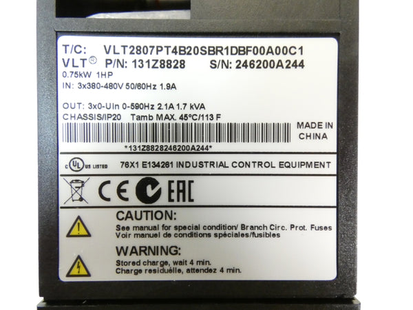 DANFOSS VLT2807PT4B20SBR1DBF00A00C1 131Z8828 380-480V 1.9A NSMP