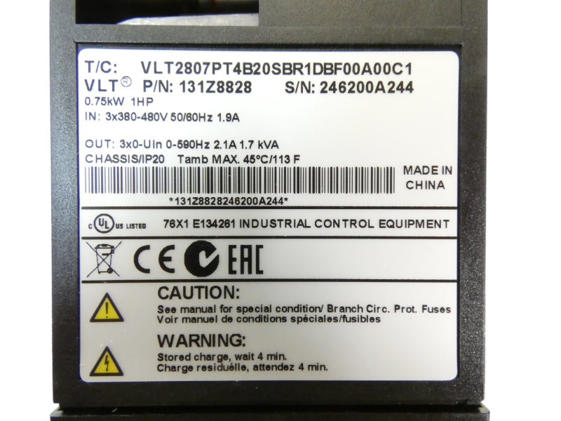 DANFOSS VLT2807PT4B20SBR1DBF00A00C1 131Z8828 380-480V 1.9A NSMP