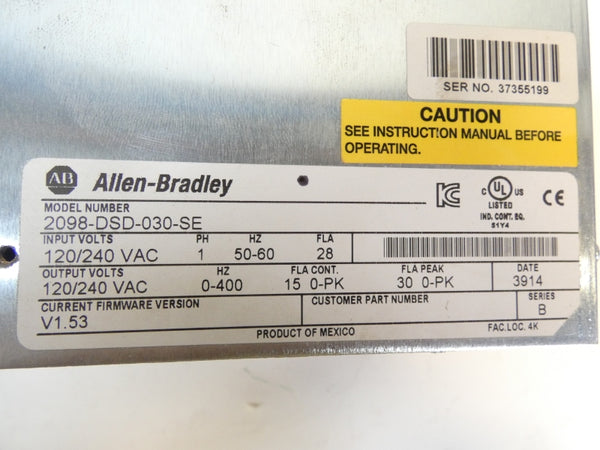 ALLEN BRADLEY 2098-DSD-030-SE SER. B F/W V1.53 120/240VAC 15A/30A NSMP
