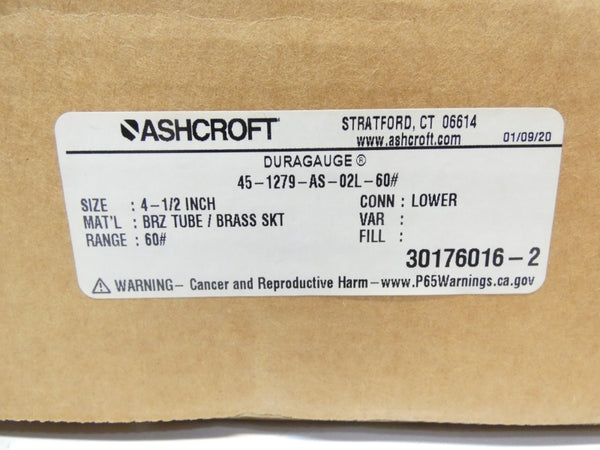 ASHCROFT 45-1279-AS-02L-60# 0-60PSI 4-1/2" NSMP