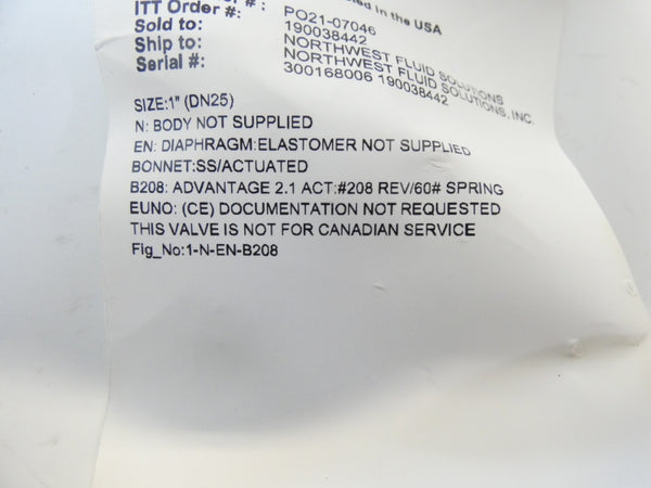 ITT 1-N-EN-B208 90PSI 1" NSNP