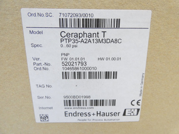 ENDRESS+HAUSER PTP35-A2A13M3DA8C 12-30VDC 0-60PSI NSMP