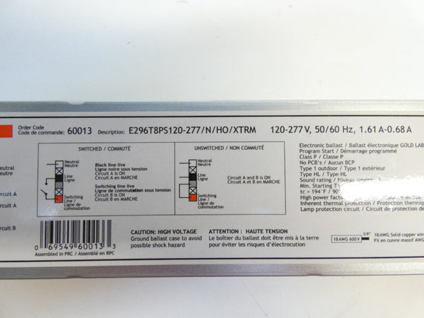 STANDARD E296T8PS120-277/N/HO/XTRM 60013 120-277V 1.61-0.68A NSMP