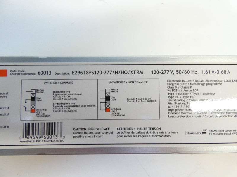 STANDARD E296T8PS120-277/N/HO/XTRM 60013 120-277V 1.61-0.68A NSMP
