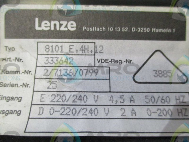 LENZE 8101_E.4H.12 INVERTER MOTOR DRIVE  UNMP