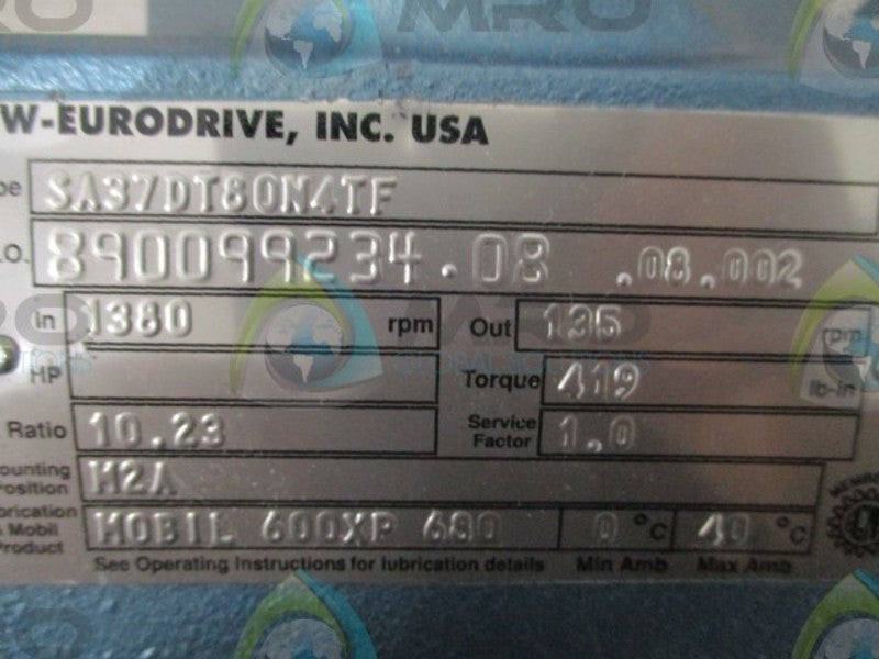 SEW-EURODRIVE DFT80N4TF GEAR MOTOR 1 HP 1380 RPM  NSNP