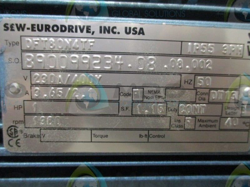 SEW-EURODRIVE DFT80N4TF GEAR MOTOR 1 HP 1380 RPM  NSNP