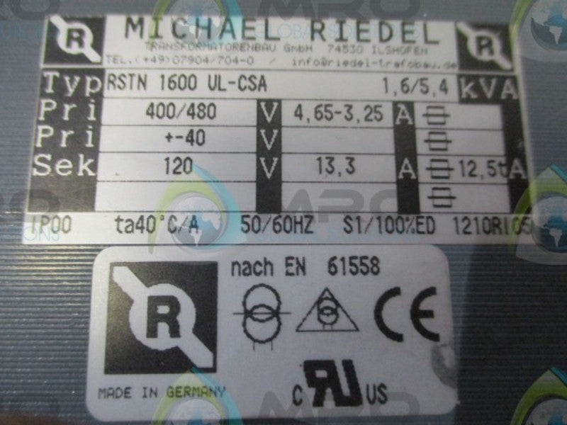 MICHAEL RIEDEL RSTN 1600 VL/CSA TRANSFORMER  NSNP
