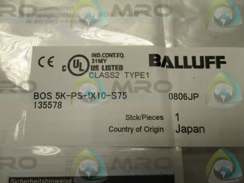 BALLUFF BOS5K-PS-IX10-S75 PHOTOELECTRIC SENSOR * NEW IN FACTORY BAG *