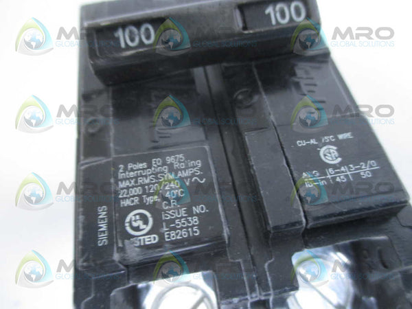 SIEMENS EQ9675 CIRCUIT BREAKER 100A (AS PICTURED)  NSNP